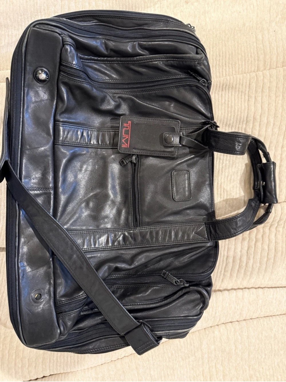 Vintage TUMI Black All Leather Duffel Weekender Travel Bag